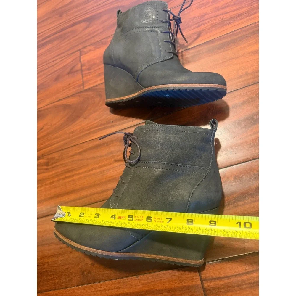 Biala Leather Wedge Ankle Boots Grey Lace Up Side Zip Booties Womens 39